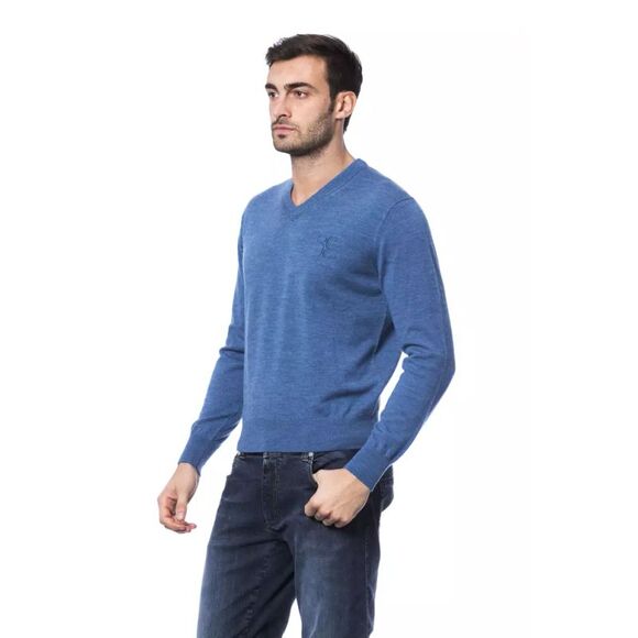 Billionaire Italian Couture VNeck Knit SweaterBI10490FBB94 Men Blue Sweaters - Picture 2 of 3